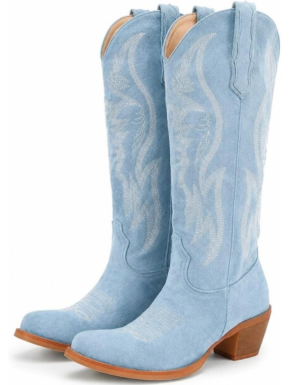 Women's Sky Mid Calf Cowboy Boots Western Pointed Toe Embroidered Heeled Boots